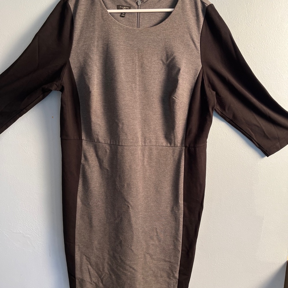 Talbots Woman 14W dress.  Sheath color block stretchy business black/gray